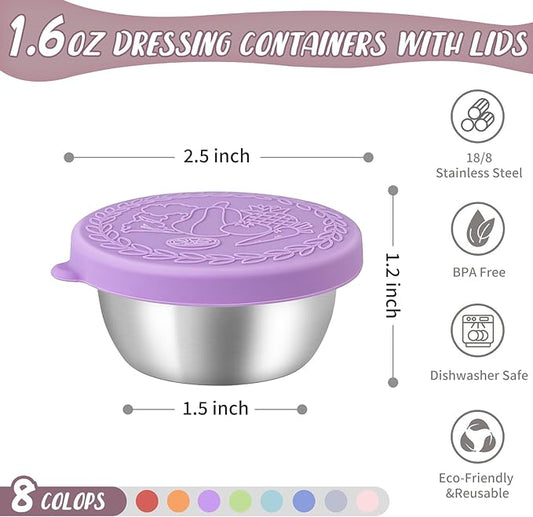 8 Pack - 1.6 Oz Small Salad Dressing Containers To Go, Leakproof Condiment Containers with Lids Reusable Stainless Steel Sauce Cups for Lunch Boxes Kitchen Storage Picnics Travel Meal Prep