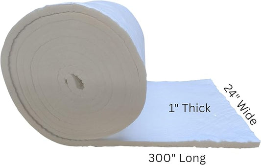 1" Thick Low Density Ceramic Fiber Blanket, 24" Wide, 25 Ft. Long, 2400F Rated Insulation, 4 Lb, 3429E
