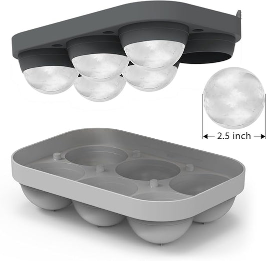 2.5inch Spherical Ice Ball Tray For Whiskey, Big Ice Freezer Mold for Cocktails,Easy Fill In & Release Ice Cube Mold, Durable &Reusable Spherical Ice Maker (Steel Grey)