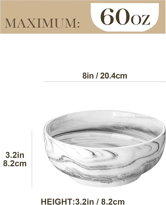 MALACASA Large Serving Bowls, 60 OZ (8'') Salad Bowls Set of 2, Ceramic Mixing Bowls for Kitchen, Serving Bowl for Soup, Pasta, Side Dishes and Entertaining, Marble Grey, Series REGULAR
