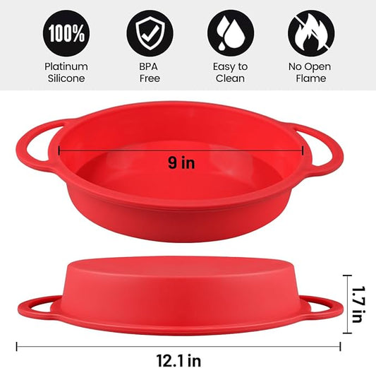 9 Inch Round Cake Pan, Metal Reinforced Frame Silicone Cake Mold for Baking with Handle Easy to Move BPA Free