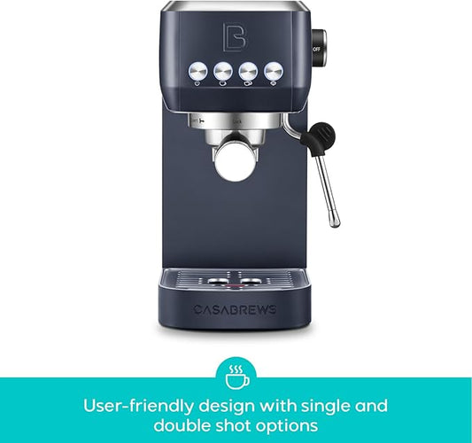 CASABREWS 3700 Essential Espresso Machine 20 Bar, Stainless steel Coffee Maker with Milk Frother, Espresso Coffee Machine for Cappuccino, Latte, 43.9oz Water Tank, Sapphire Blue