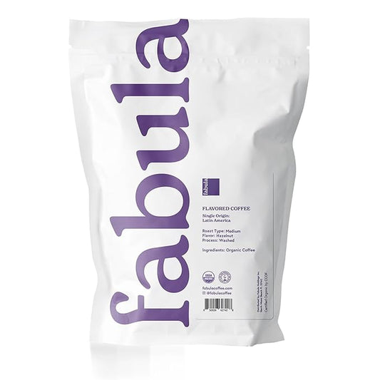Fabula Hazelnut Flavored Organic Coffee Freshly Ground - Low Acid - Single Origin - Non-GMO - Mold Free - 12 Ounces