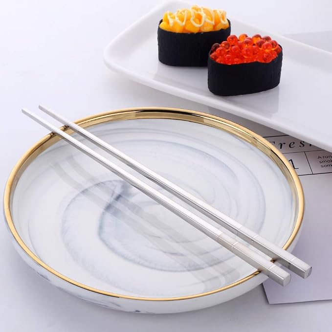 Buyer Star 5-pair Stainless Steel Chopsticks - Silver Metal Reusable Chinese Square Chopsticks