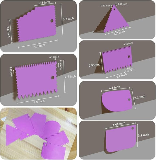 Cake Scraper, Cake Smoother Scraper Set, Dough Scraper Icing Scraper Polisher Tool, Cake Decorating Comb, Icing Smoother Plastic Sawtooth Cake Icing Kitchen Baking Cake Edge (Purple)