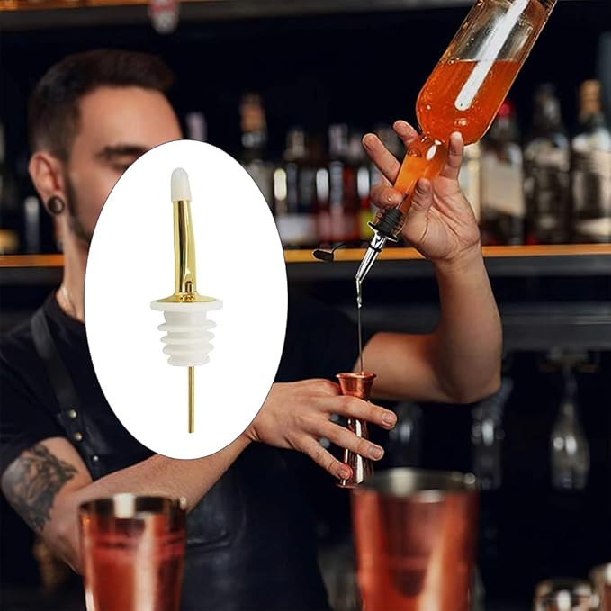 24 Pack Liquor Pour Spouts Set - Stainless Steel bottle spout and Liquor Pourers Dust Caps Covers Gold White