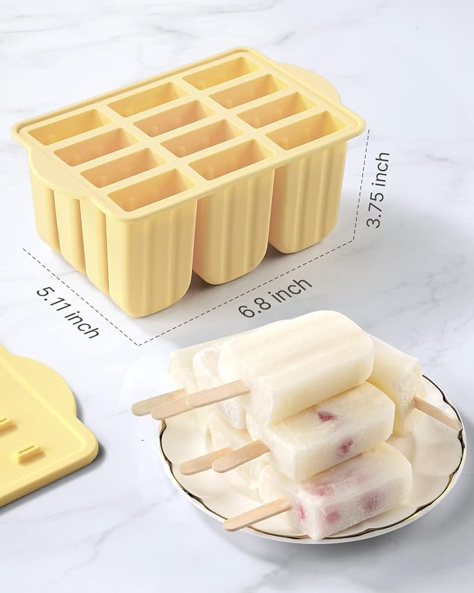 Popsicles Molds, MEETRUE 12 Pieces Silicone Popsicle Molds Easy-Release BPA-free Popsicle Maker Molds Ice Pop Molds Homemade Popsicle Ice Pop Maker with 50PCS Popsicle Sticks+Cleaning Brush