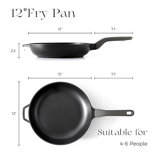 PRICUSIS Nonstick Frying Pan, 8/10/12 Inch Skillet with Stay Cool Handle, Fully Coated, Induction Compatible & Oven Safe, 100% Dishwasher Safe, PTFE & PFOA Free(12 Inch, Black Sesame)