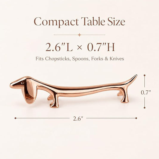ChezMax Pack of 5 Zinc Alloy Chopsticks Spoon Forks Knives Tableware Rest Set,Rose Gold Dogs
