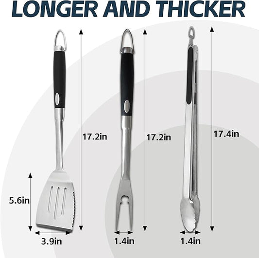 Heavy Duty Grill Tools Set Multi-Function Grill Set Accessories BBQ Set Premium Stainless Steel Spatula Fork & Tongs, Barbecue Utensils Tool Kit Gift for Men Women Grilling Lover Outdoor