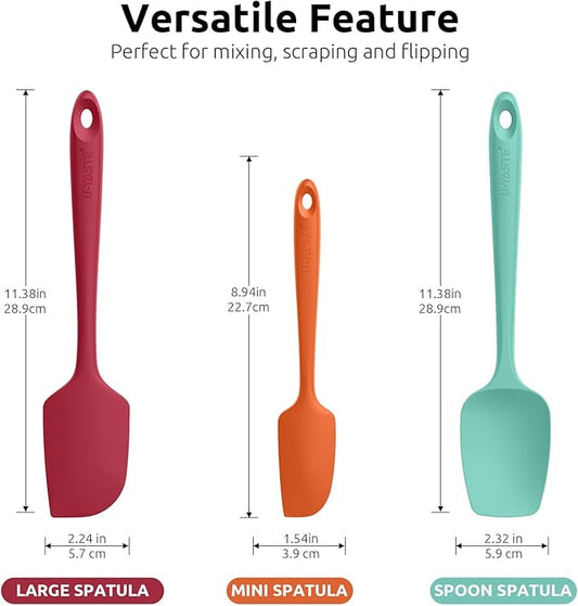 U-Taste Silicone Baking Spatula Set: 600ºF High Heat Resistant, Food Grade Flexible Rubber Kitchen Cooking Mixing Scraper, Food Grade Seamless Utensil for Nonstick Cookware Set of 3 (Multicolors)