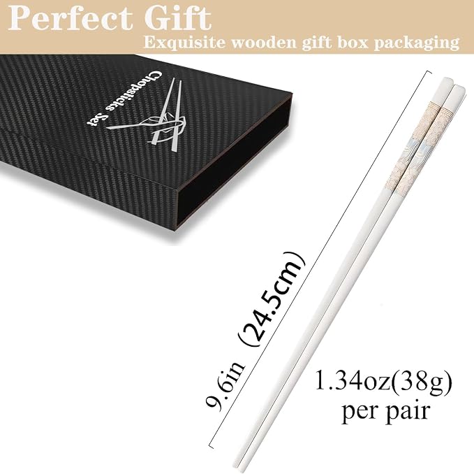 Ceramic Chopsticks Reusable,Porcelain Chop Sticks,Mirage Jubilee,9.7'' | Easy to Clean,Dishwasher Safe,Heat Resistant,5 Pairs,with a Gift case,Cooking Chopsticks,High-grade Bone China Porcelain