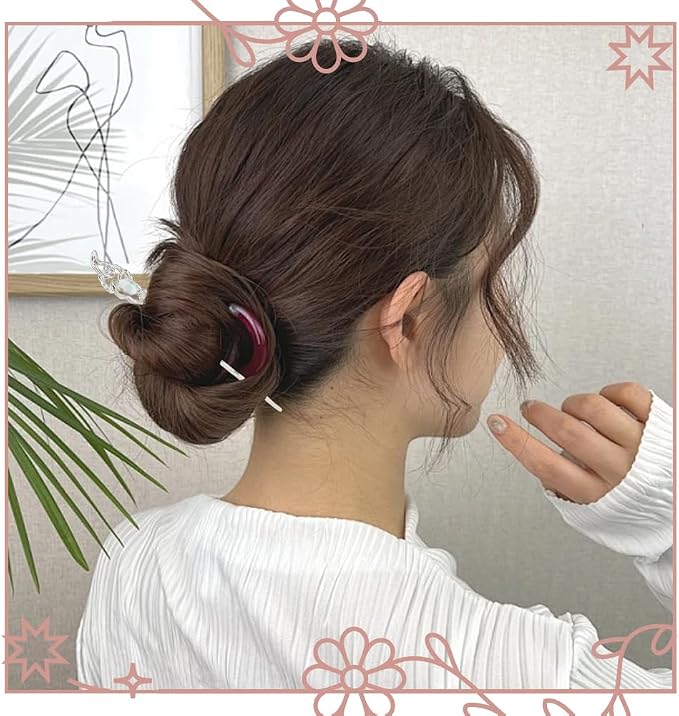 SUNNYCLUE 1 Box 4Pcs 4 Styles Moon Hair Pin Stick Chinese Hanfu Hair Sticks Silver Star Butterfly Heart Alloy Resin Asian Vintage Metal Tibetan Chopsticks for Chinese Hanfu Long Hairstyles DIY Decor