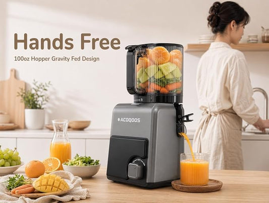 3-in-1 Cold Press Juicer Machines, 6.5" Mega Chute for Whole Fruit, Slow Masticating Juicer with Sorbet & Nut Milk Maker, BPA Free, 100 OZ Hopper, Easy Clean, Oxide Gray