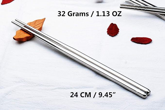 Stainless Steel Chopsticks Metal Reusable Dining Chopsticks 10 Pairs