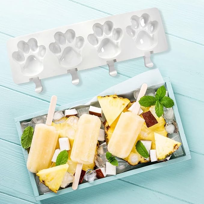 1 Pack Cute Paw Shape Silicone Ice Pop Molds - 4 Cavities for Kids & Adults - DIY Popsicle Maker