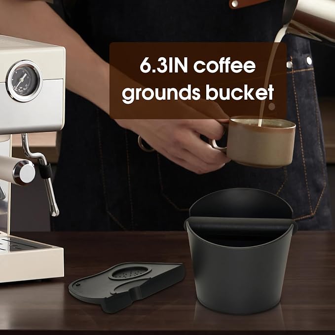 IAOSEN 6.3 inch Large Espresso Knock Box Silicone coffee Tamper Mat Espresso Machine Accessories Set of 2 with Removable Knock Bar and Anti-Slip Base for Home Office Barista Tools for Bar Shop