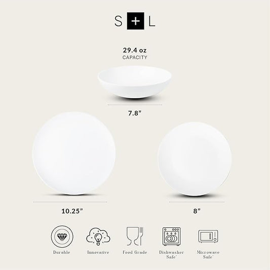 Stone Lain Taglio 12-Piece Dinnerware Set Bone China, Matte White