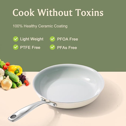 Nonstick Frying Pans Ceramic Skillet: 8Inches Non Stick Egg Fry Pan - PFOA PTFE PFAS Free