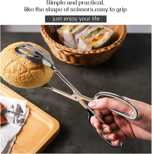2 Pieces Buffet Salad Tongs for Kitchen Serving and Cooking, Stainless Steel Food Scissor Tongs, Catering Utensil for Bread Cake Bake Steak Barbecue (Silver)