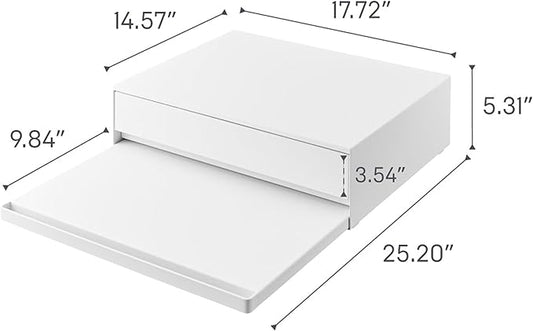 YAMAZAKI Home Tower Kitchen Countertop Organizer Appliance Stand with Drawer and Pull-Out Shelf – Steel Microwave Stand with Drawer, Modern Countertop Shelf Organizer, White, Space-Saving Design