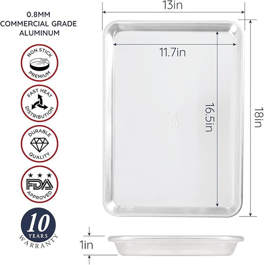 Commercial Quality Baking Sheet Pan Set, 2pcs 17" Baking Trays, 100% Recycled Aluminum, Baking Sheet Cookie Sheets for Baking, 0.8mm Extra Thick Baking Pan, Commercial Grade by Baker's Secret
