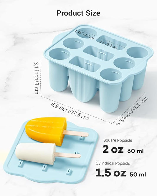 Popsicle Molds for Kids, 9 Pieces Popsicles Molds Silicone BPA- Free Popsicle Maker Ice Pop Molds Ice Pops Maker DIY Handmade Popsicles Molds for Kids Adults with Popsicle Sticks+Popsicle Bags, Blue