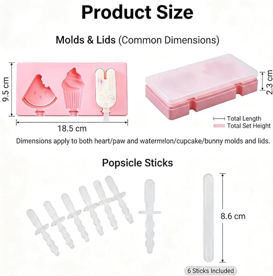 2Pcs Cartoon Popsicles Molds, 5-Cavity Food-Grade Silicone Ice Pop Cream Molds with Reusable Sticks, Stackable Ice Cream Mold, Easy Release, Cute Small Ice Pop Mold for DIY Cake and Ice Cream