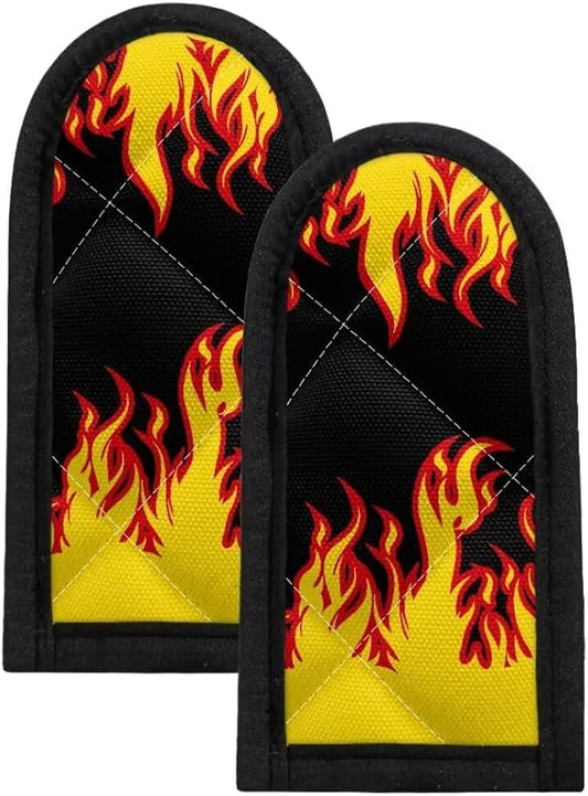 Coldinair Burning Fire Hot Handle Holder Flame Black Heat Protecting Polyester Handle Cast Iron Skillets 2Pcs Cast Iron Skillet Handle Cover for Kitchen