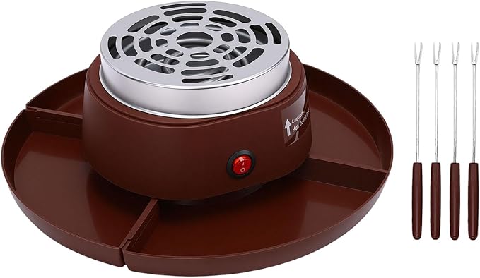 2 in 1 Electric Smores Maker Fondue Pot, Indoor Tabletop Marshmallow Roaster with 4 Roasting Forks 4 Detachable Trays, Enjoy Golden Toasted Marshmallows Anytime Without (US Plug 110V)