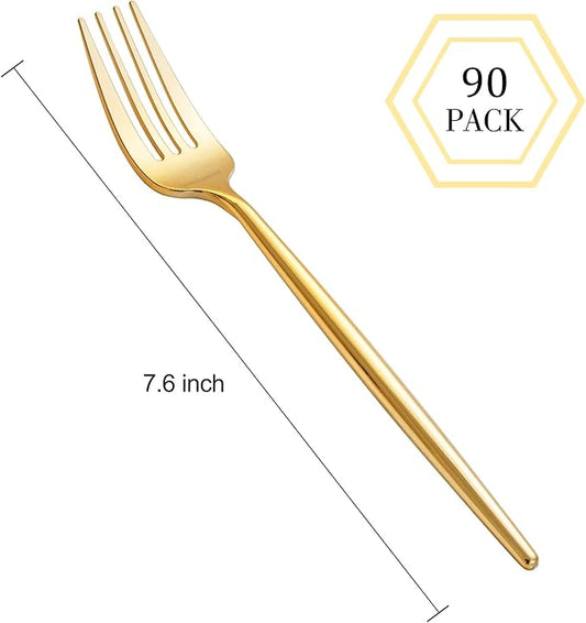 I00000 90 Pcs Gold Plastic Forks,Gold Disposable Utensils, Disposable Heavy Duty Plastic Forks Heat Resistant Perfect for Parties,Wedding,Dinners
