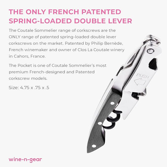 Pocket Prestige Waiters Corkscrew By Coutale Sommelier - Blackwood - French Patented Spring-Loaded Double Lever Wine Bottle Opener for Bartenders and Gifts - Sharp Micro-Serrated Knife