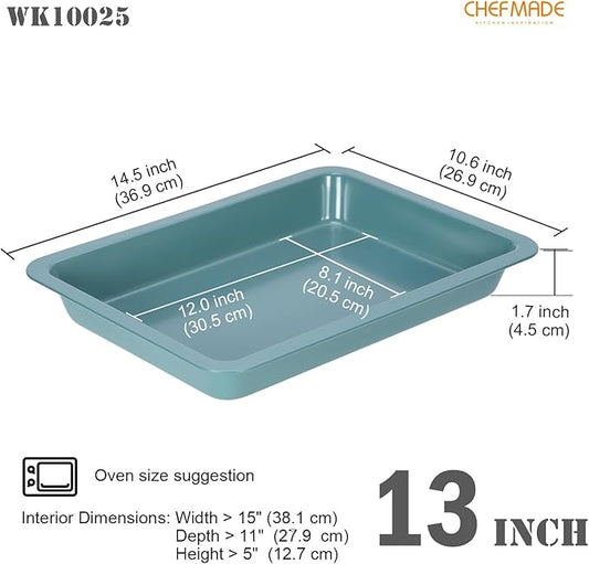 CHEFMADE Baking Sheet Pan, Nonstick 13-Inch Lasagna pan, Deep Baking Bakeware for Oven(Green)
