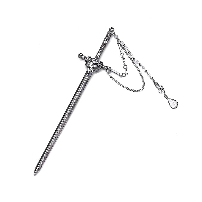 Sword Tassels Hair Pins for Women - Black Long Ancient Style Tassels Metal Chopsticks Chinese Hair Sticks Pin Decorative Black Medieval Renaissance Chinese Hair Accessories for Women Jewelry