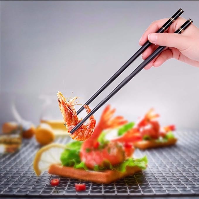 VIWIK 5 Pairs Premium Reusable Chopsticks Gift Set, BPA-Free Anti-Slip Fiberglass Gold Edged Stainless Steel Pipe Fittings Chop Sticks, Japanese Korean Chopstick Food-Grade Dishwasher Safe 9.6 Inch