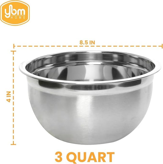 YBM HOME Heavy Duty Professional Stainless Steel Mixing Bowl – Commercial Grade Deep Prep & Serving Bowl for Baking, Cooking, Dough Mixing & Food Prep, Dishwasher Safe, 3 Quarts, Pack of 36