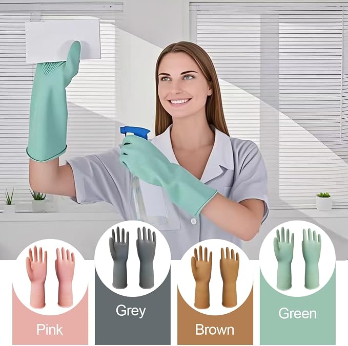 DOSEWART 4 Pairs Rubber Cleaning Gloves, Dishwashing Kitchen Gloves for Washing Dishes Non-Slip Grip Design for Cleaning
