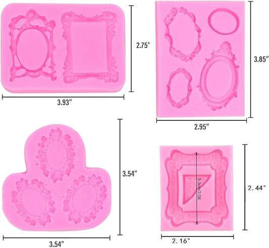 Photo Frame Fondant Molds Vintage Frame Chocolate Mold Mirror Picture Frames Silicone Mold for Cake Pop Decorating Cupcake Sugar Gum Paste Topper Candy Polymer Clay