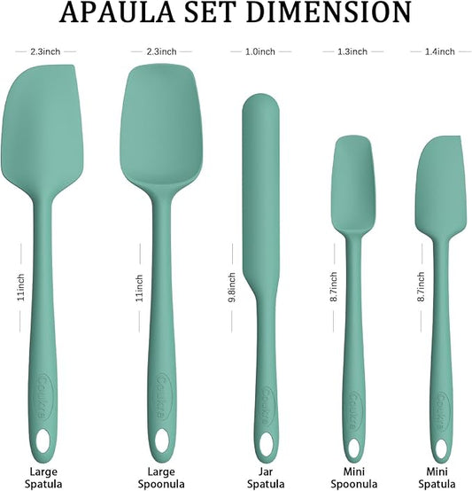 Coukre Silicone Spatula Set of 5,High Temperature Resistant, Food Grade Silicone, Dishwasher Safe, for Baking, Cooking (Pure Aqua Green)