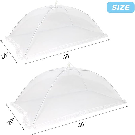 2 Pcs Extra Large Mesh Food Cover Tent(46"x20", 40"x24")Umbrella Food Screen Covers for Outside Pop-up Mesh Reusable and Collapsible Food Nets for Parties Picnics Outdoor BBQs…
