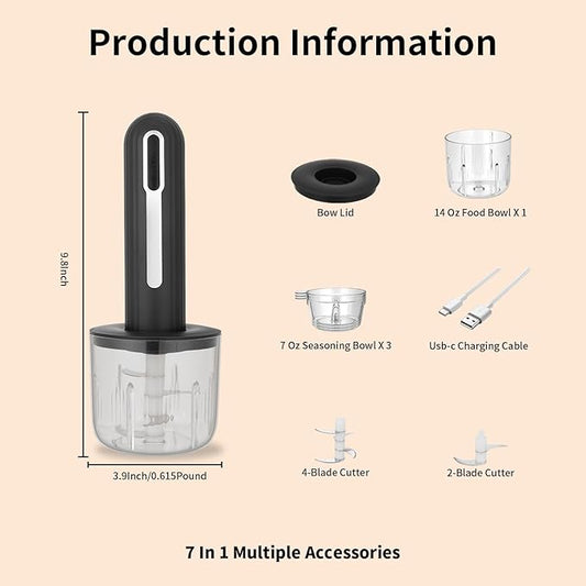 Wireless Electric Food Processor,4-Cup Electric Food Chopper For Meat,Onions,vegetables,Garlic,Complementary Food, Meat Chopper Blender