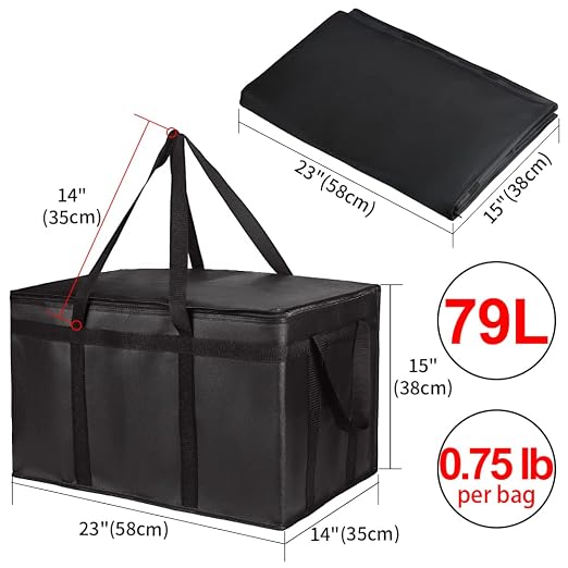 2-Pack Insulated Food Delivery Bag, XXX-Large Cooler Bags, Black | Insulated Grocery Shopping Bags, Food Carrier Catering Bag, Commercial Food Warmer Bag for Delivery Drivers for Hot/Cold Food