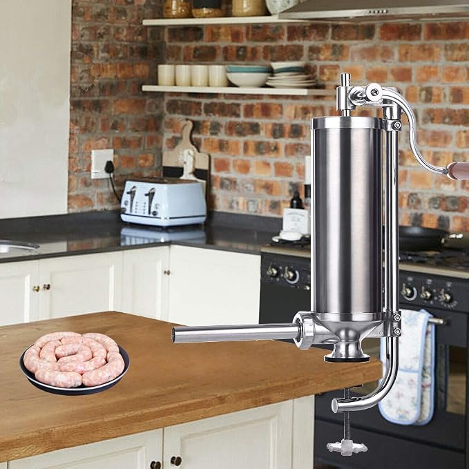 Sausage Stuffer, Vertical Stainless Steel Sausage Maker Packed with 8 Tubes, Commercial and Household Use (5LBS VERTICAL)