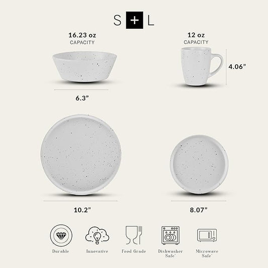 Stone lain Jade Stoneware Dinnerware Set, 32-Piece Service for 8, White
