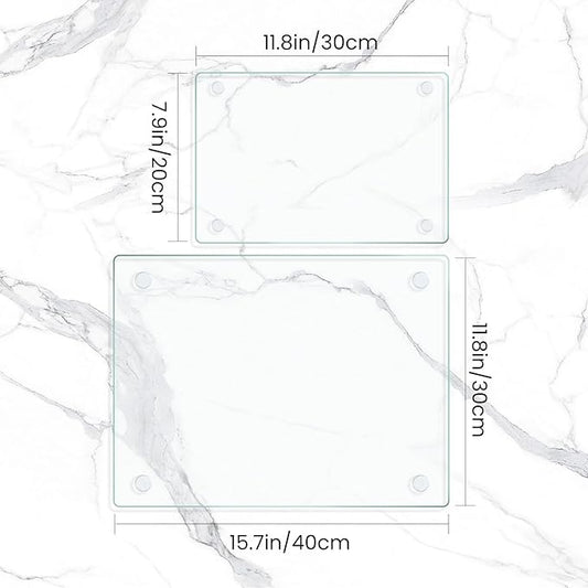 Tempered Glass Cutting Board for Kitchen, Clear Glass Board for Countertop, with Non-Slip Feet, Heat Resistant, Large Size 12x16" 2Pcs, Small Size 12x8" 2Pcs