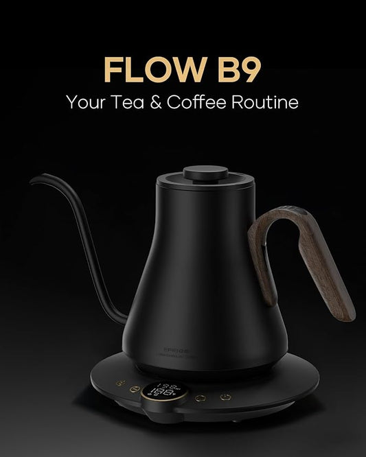 Cocinare FLOW B9 Gooseneck Electric Kettle, Precise Temperature Control for Pour-Over Coffee & Tea Brewing, Stainless Steel Interior, Rapid Heating for Boiling Water 1500W/0.9L (Black Walnut)