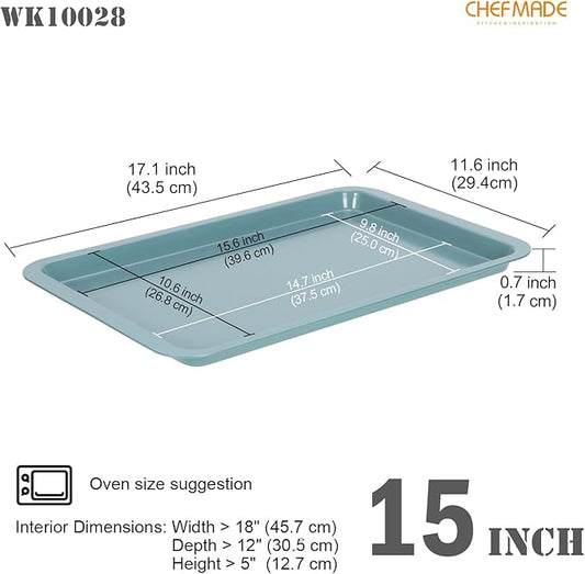 CHEFMADE Sheet Pan, Nonstick 15-Inch Rimmed Cookie Sheet for Baking, Baking Sheet Bakeware for Oven (Green)