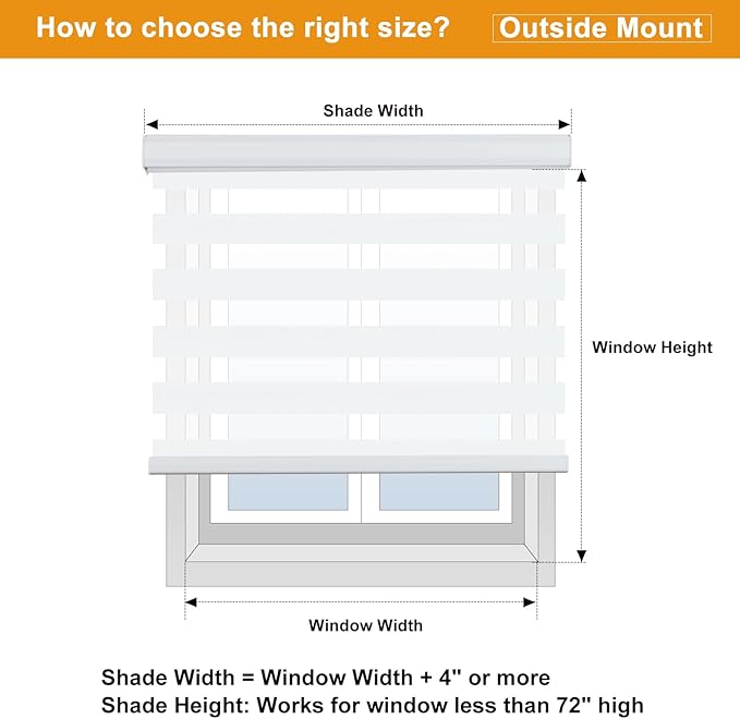 Persilux Cordless Zebra Blinds for Windows Free-Stop Window Blinds (34" W X 64" H, White) Dual Layer Light Control for Day and Night, Light Filtering Sheer Shades for Home, Bedroom, Easy to Install