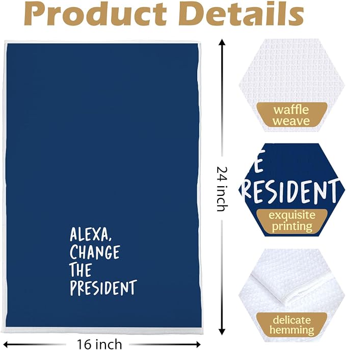 Funny Political Kitchen Towels - Change The President Waffle Weave Dish Towels, Funny Kitchen Bathroom Decor, House Warming Gifts, Changing Towel, 16×24 Inches- Blue