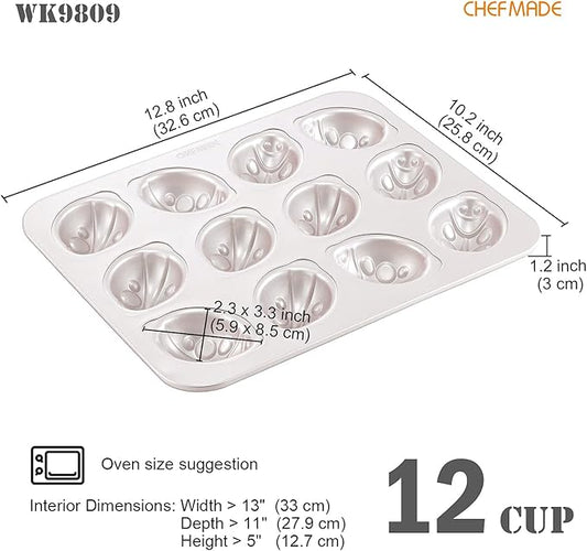 CHEFMADE Beetle Cake Pan, 12-Cavity Non-Stick Animal Muffin Bakeware for Oven Baking (Champagne Gold)